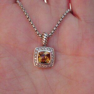Retired David Yurman Albion Orange Citrine & Diamond Pendant w/Chain - 925